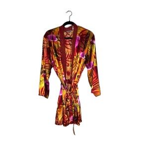 The Lingerie Collection Womens Short Kimono Robe Floral Tropical Size Medium